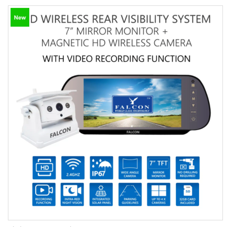 Falcon Magnetic Wireless Rear Camera c/w 7" Mon